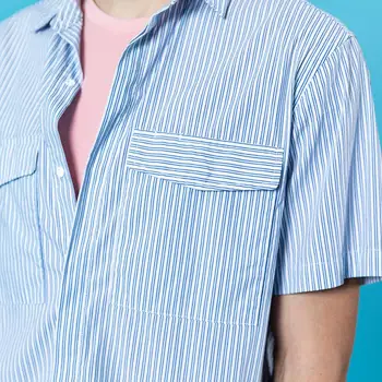 SIMWOOD 2020 metų vasaros naują trumpomis rankovėmis dryžuotas laisvi marškinėliai krūtinės kišenės, raišteliu hem vyrų mados plius dydis marškinėliai SJ170363