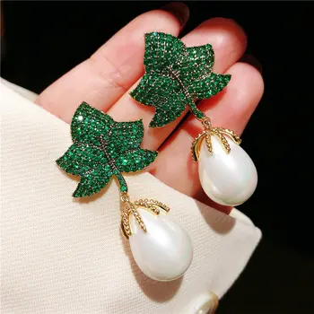 SINZRY hotsale spalvingas imituojamas pearl kubinis cirkonis lapų derliaus tabaluoti auskarai korėjos stilingas papuošalai moterims