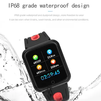 Smart žiūrėti P68 juosta IP68 vandeniui smartwatch Dinamiškas, širdies ritmą, kraujo spaudimą stebėti 
