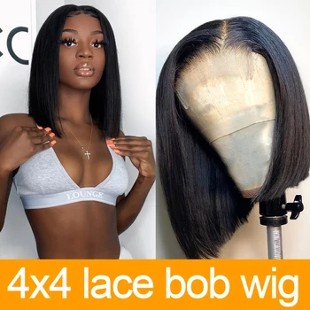 Spanguolių Plaukų Trumpas Bob Perukas Malaizijos Tiesiai Žmogaus Plaukų Perukai Už juodaodžių Moterų PrePlucked Gamtos Valsčiaus 4X4 Nėrinių Uždarymo Perukas