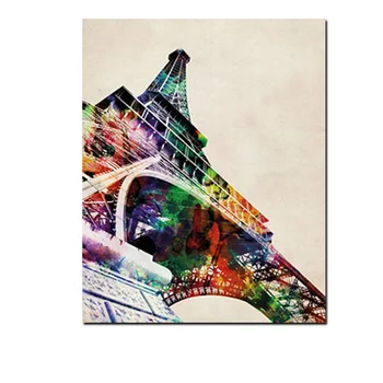 Spausdinti Abstrakti Akvarelė, Eifelio Bokštas Paryžiuje, Aliejus, Tapyba ant Drobės Šiuolaikinio Garsaus Pastato Sienos Nuotrauka Už Kambarį Cuadros