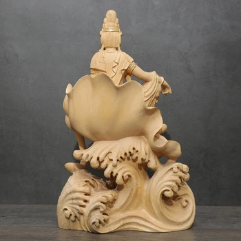 Sėdi Buda Guanyin Bodhisatvos Statula Papuošalai, Aukso Sėdi Lotoso Guanyin Garbinti Taikiai Boxwood Skulptūra Namų Dekoro