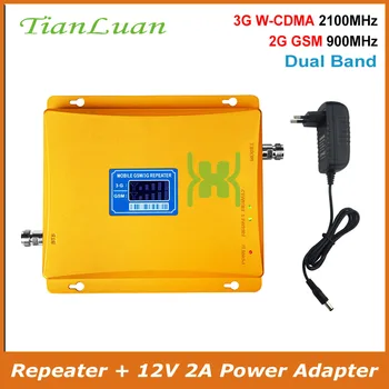 TianLuan GSM 900MHz + 3G W-CDMA 2100MHz dviejų dažnių Mobilųjį Telefoną Signalo Stiprintuvas, 2G, 3G Mobilųjį Telefoną Signalo Kartotuvas su Maitinimo šaltinis