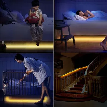 UNIBROTHER Pagal Lova Šviesos, šviesos srautą galima reguliuoti Judesio Aktyvuota 5ft LED Indukcijos Juostelės, Miegamojo Naktį Šviesos Gintaro Kūdikio Lovelę, Naktiniai