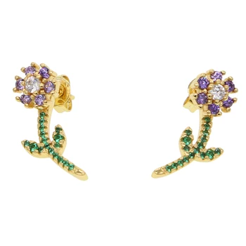 Unikali dvigubo panaudojimo moterų stud auskarai 2019vivid gėlių ausies brinco nutiesti kibirkšties AAA cz aukso spalvos elegantiškas papuošalai meilužio dovana