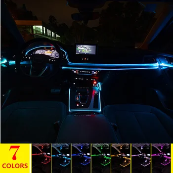 Universalus Automobilių Atmosfera Dekoratyvinės Šviesos Lankstaus Neono EL Vielos Juostos App Garso Valdymo RGB Daugiaspalvis Auto Interjero Šviesos 12V