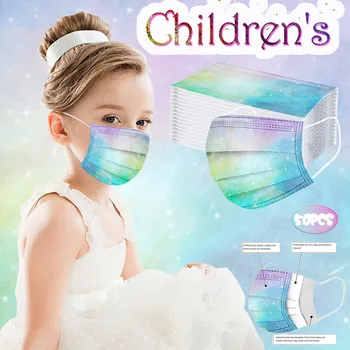 Vaikai Vaikai, Vienkartiniai Kaukė Romantiška Galaxy Kaklaraištis dažų Gradientas Burną-padengti 3-sluoksnis veidui masque enfants маска на рот 50pc