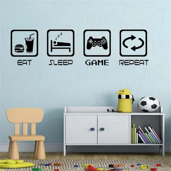 Valgyti, miegoti, žaisti berniukų miegamojo sienos meno žaidėjus ps4 žaidimų vinilo sienos meno, lipdukas, sienų dekoras WL862