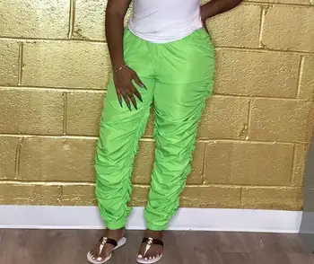 Vasaros Neoninės Spalvos Poilsiu Pločio Kojų Sukrauti SweatPants Moterų Kelnės Streetwear korėjos Stiliaus Atsitiktinis Ruched Pants Plius Dydis 3XL