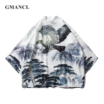 Vasaros Vyrų Mados Kinų stiliaus Rašalo Kimono Megztinis Striukės Japonijos Streetwear Harajuku vyrų Kailis Saulės švarkelis