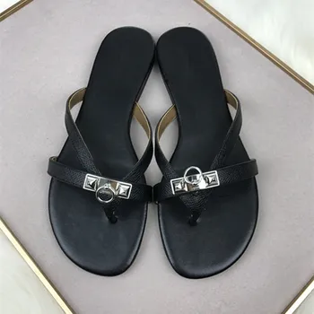 Vasarą Europos naujų odos fifo moterų sandalai atsitiktinis butas ponios mados sandalai moterims šlepetė, juoda, violetinė 40