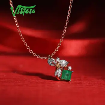 VISTOSO Aukso Pakabučiai Moterų Autentiški 14K 585 Rose Gold Lapai Magija Smaragdas Putojantis Deimantų Pakabukas Elegantiškas Bauda Papuošalai