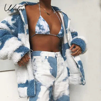 Weekeep ėriukų vilna Paltas Rudenį, Žiemą Prarasti Moterų Mados Striukė 2020 Streetwear 90-ųjų Derliaus Negabaritinių Dangomis, Moteriški Viršutiniai drabužiai
