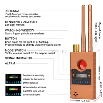 Wifi Pinhole Hidden Camera Detector Dual Antenos G529 RF Signalo Paslaptis, GPS Garso GSM Mobiliojo ryšio Mikro Kamera Stabdžių Tiesus Spy Klaidą Ieškiklis