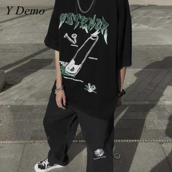 Y Demo Harajuku Streetwear Prarasti Grunge Raidėmis Spausdinimo T-shirt Moterims, Vasaros Negabaritinių Pora Tees Naujas 2020 m.