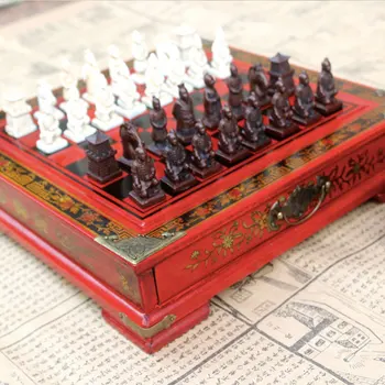 Šachmatų Klasikinis Kinų Terakotos Karių Mediniai Šachmatų Lentos Įspūdį Animacinių Filmų Personažus Šachmatų Stalo Žaidimas, Paauglys Gimtadienio Dovana