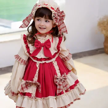 1-7Yrs Vaikų Mergaičių Lolita Suknelė ilgomis Rankovėmis Rudens, Žiemos Mergaitės, Princesė Dress Kūdikių Šalies Drabužių