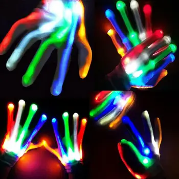 1 pora LED Rainbow Šviesos Žėrintis Pirštinės Helovinas Išdaiga Žaislų Juostą Mirksi Kaukolė Pirštines 7 Etapas Režimas, Šviesos Vaikai Gimtadienio Dovana