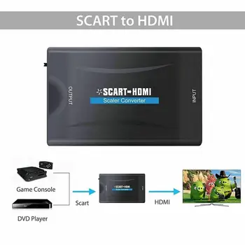 1080P SCART, Vaizdo Garso Upscale Konverteris Adapteris, skirtas HD TV, DVD Sky Box, STB Prijunkite HDMI ir Žaisti su DC Kabelinė TELEVIZIJA, DVD Dėžutę