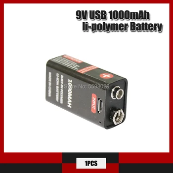1pcs 9V 1000mAh ličio jonų baterija 6F22 USB įkrovimo baterija (akumuliatorius detektorius žaislas įkraunama baterija