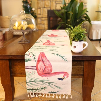 2 Sluoksnių Storio staltiesė Žalieji Augalai Spausdinti Stalo Bėgikų Mados Flamingas Dulkėms Stalo Dangtis Arbatos staltiesė