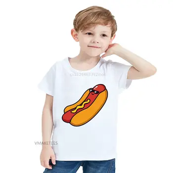 2018 m. Vasaros Mergaičių ir Berniukų Trumpas Rankovės marškinėliai Vaikams Mėgautis Hot Dog Mielas Print T-shirt Baby Vaikams, Cartoon Juokinga Drabužius,ooo5688