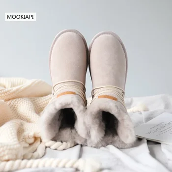 2019 Australijos labiausiai madingų nėrinių sniego batai, nekilnojamojo karvės odos, natūrali vilna, aukščiausios kokybės moterų batai, nemokamas pristatymas