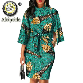 2020 m. afrikos suknelės moterims AFRIPRIDE heidi bazin riche ankara spausdinti grynos medvilnės privačių užsakymą vaškas batikos lankas o-kaklo suknelė S1825092