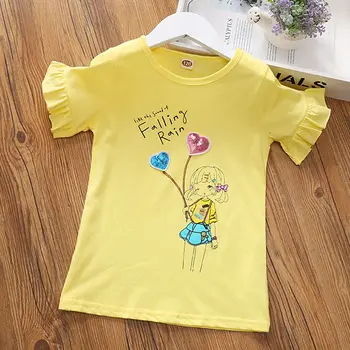2020 m. mergytę Mados Medvilnės laišką sluoksniuotos rankovėmis nėriniai, T-marškinėliai, Drabužiai Vaikams, Šalis Gimtadienio Dėvėti Drabužiai