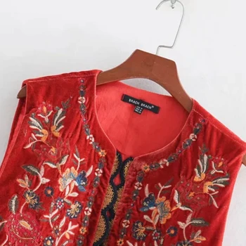 2020 m. Moteris Derliaus blizgančiais gėlių siuvinėjimas vest striukė ponios retro nacionalinės stilių kratinys atsitiktinis aksominė liemenė Viršūnės
