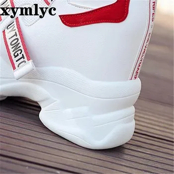 2020 m. pavasario rudens mados platformos batai su sagtimi atsitiktinis saldus sportiniai bateliai seklių burną Femmes Aukštis Padidinti Bateliai, Balta