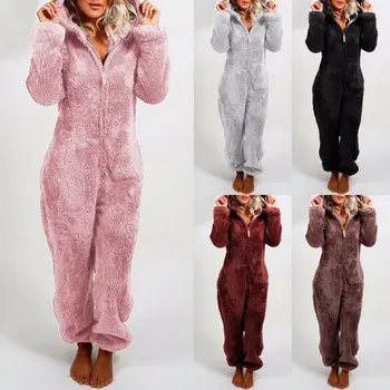 2020 Nauja Pižama Pižamą Moterų Žiemos Sleepwear ilgomis Rankovėmis Plius Pliušinis Storio Pliušinis Jumpsuit Gobtuvu Homewear Pižama Rūbeliai