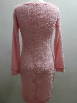 2020 Nauja Rudens ir Žiemos Ponios Pliušinis Sexy Juosmens ilgomis Rankovėmis Suknelė