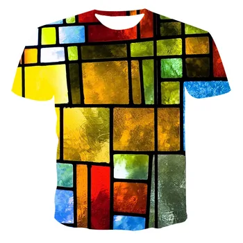 2021 Kelių Spalvų Geometrinių Mozaikos Serijos Populiarus 3D T-Shirt Uinessex Vasaros Trumpas Rankovės
