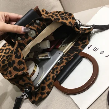 2021 Naujas Leopard Print Pirkinių Krepšys Didelės Talpos Nešti Mediniai Rankiniai Vieno peties Įstrižainės Moterų Pečių Krepšys