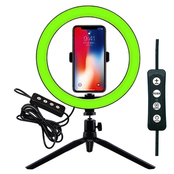26cm/10inch Pritemdomi LED Selfie Žiedas RGB Full Color Light su Trikoju USB Selfie Šviesos Žiedas Lempos Didelis Fotografijos Ringlight