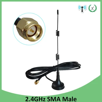 2vnt 2.4 Ghz Wifi Antenos SMA Male Jungtis 5dbi 2.4 G antenos magnetinis pagrindas Gyvis antenne 3 metrų ilgintuvą 