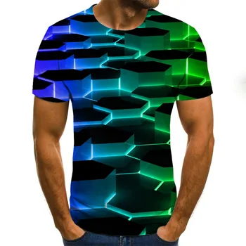 3D marškinėliai vyriški nereguliarus modelis atspausdintas trumpas rankovės vasaros atsitiktinis apvalios kaklo marškinėliai įdomus formos modelis gatvės drabužiai