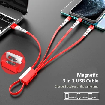 3in1 USB C Tipo Micro USB 8 Pin Laidas iPhone 12 pro XS X XR Įkroviklio Kabelį 3 in 1 Multi Keychain USBC Laidą 