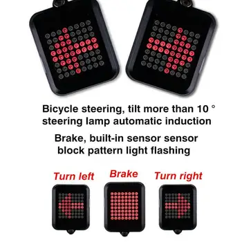 64 LED Automatinis posūkio Dviračių Žibintai Smart Indukcijos Stiprintuvas Saugos Įspėjimas, Posūkio Signalai, Šviesos Dviračių užpakalinis žibintas