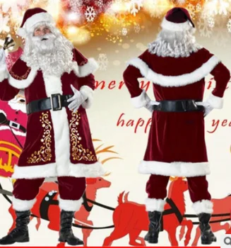 6PCS Kalėdų Senelio Kostiumas Fancy Dress Suaugusių Vyrų Kostiumai Cosplay Apranga