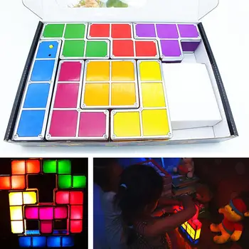 7 ColorsDIY Įspūdį Didina LED Stalo Lempa Constructible Blokuoti Naktį Šviesos Retro Žaidimas Bokštas Kūdikių Spalvingas Žaislas Mūrinis