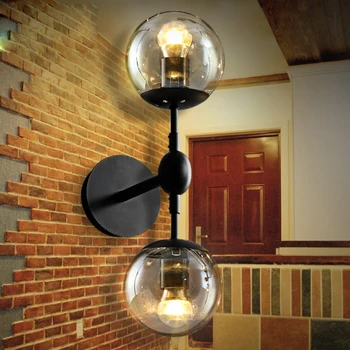 Amerikos country stiliaus sienos lempos šviesą loft derliaus lempa du vadovai E27 stiklas kamuolys sienos lempos