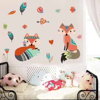 Animacinių Filmų Gyvūnų Indijos Stiliaus Fox Sienų Lipdukai Pelėdos Lokys Už Darželio Vaikų Kambarių Sienų Dekoras Sienos Menas Namų Dekoro Priedai