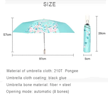Anti-UV Saulės Skėčiu Lietaus Moterų Vėjo Automatinė Cherry Blossom Modelis Moterų Skėtis Nešiojamų Tris Sulankstomas Skėtis