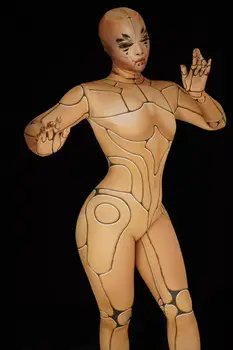 Asmenybės Robotas Vaidmenų Pilnas Draudimas Jumpsuit Moterų Ruožas Liesas Cosplay Bodysuit Naktinis Klubas Seksuali Šokių Leotard Etape Dėvėti