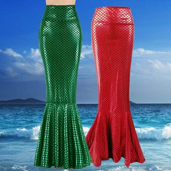 Aukštis Juosmens Seksualių Moterų Kostiumas Išgalvotas Šalis, Blizgančiais Sijonas Helovinas Kostiumas Spandex Ilga Uodega maudymosi kostiumėlis Beach Suknelė Mergaitėms