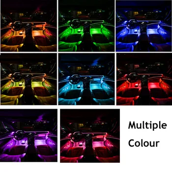 Automobilio Salono Atmosfera, Aplinkos Šviesos Koja Lempos RGB (6 + 4) Optinio Pluošto 64colors Led Belaidžio Nr. Threading App Garso Kontrolė
