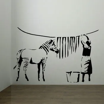 Banksy zebra stripes skalbimo kambario sienos lipdukas dailės freskos namų decal Namų dekoro, sienų lipdukai,