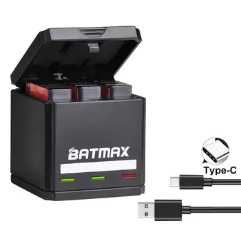 Batmax Už GoPro Hero 8 Hero7 Herojus 6 herojus 5 Juoda Baterija + USB Trigubą Įkroviklį su C Tipo Uosto GoPro Hero 8 Veiksmo Kameros